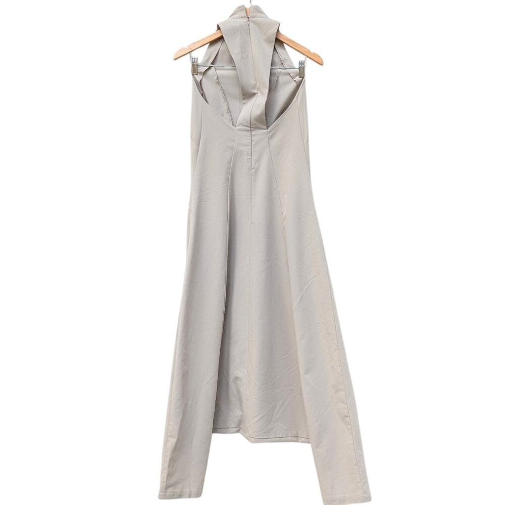 Aakasha Halter Neck Drop Crotch Sleeveless Jumpsuit in Natural Beige, size XS - Picture 2 of 8
